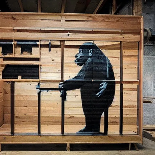 Prompt: ape in a carpenter workshop made by banksy