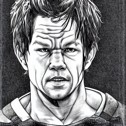 Image similar to mark Wahlberg by kentaro miura, hyper-detailed