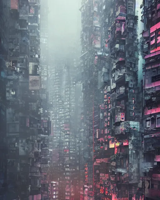 Prompt: poor buildings, hong kong buildings, kowloon, slums, night, cyberpunk, chinese new year decoration, chinese new year parade, ghost in the shell, fog, rain, dramatic lighting, depressing, dystopia, trending on Artstation, 8k, highly realistic, hyper detailed, unreal engine 5, IMAX quality, realistic, cinematic, epic lighting, realistic, Matte Painting, masterpiece,