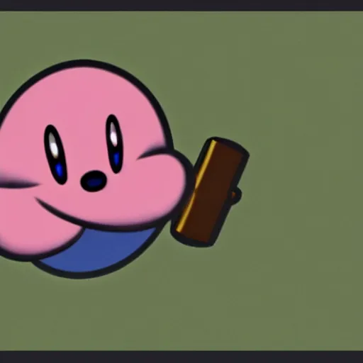 Image similar to kirby holding a pistol, cartoon