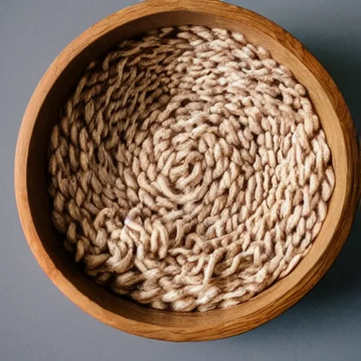 Image similar to a bowl of cereal made out of wool