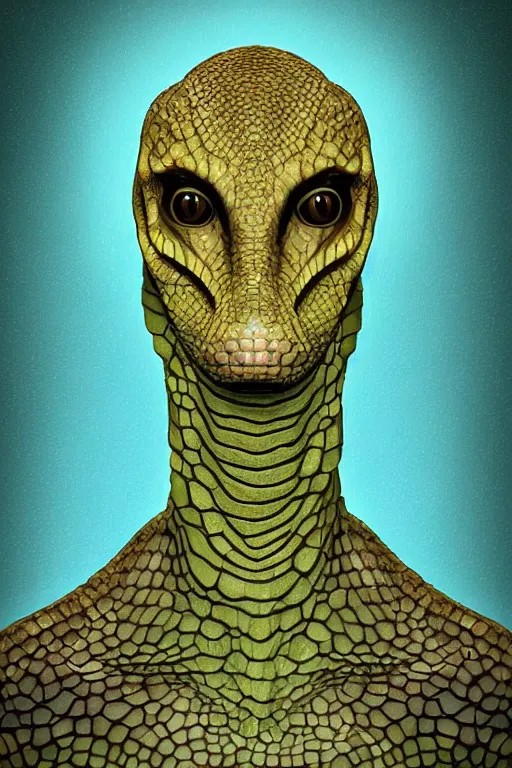 Image similar to Male handsome reptilian alien portrait,digital art