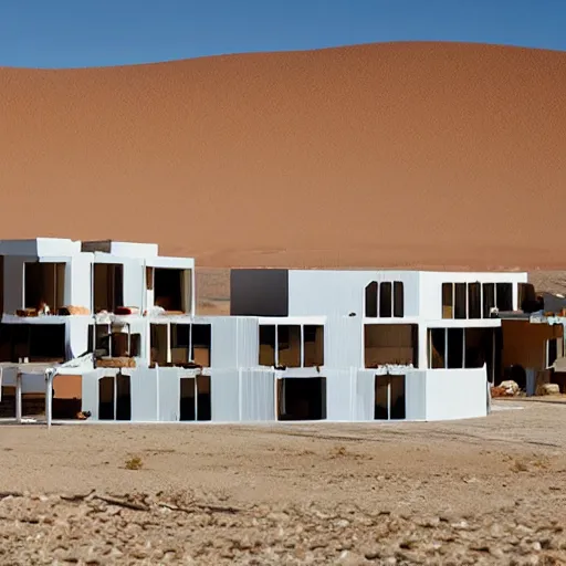 Image similar to big scale babyschema hotel in the dessert, toy house, modernism