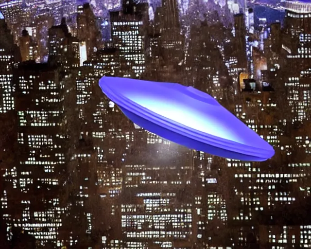 Image similar to ufo spaceship orbiting new york city. high momentum.