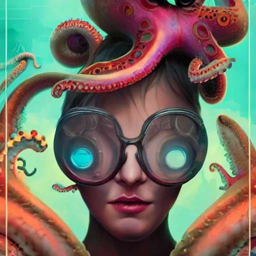 Image similar to Lofi BioPunk portrait with a giant octopus Pixar style by Tristan Eaton Stanley Artgerm and Tom Bagshaw