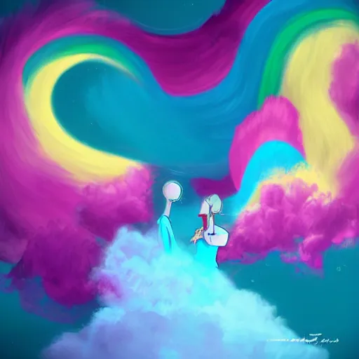 Image similar to the cotton candy kiss of transcendental bliss, 🌈 in the style of pascal blanche from artstation, digital art