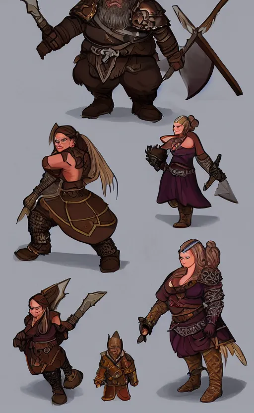 Image similar to Dungeons and dragons character art of a dwarf woman with dark skin and a battleaxe