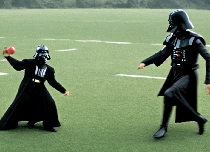 Image similar to film still of Darth Vader plays catch with a football with Luke Skywalker in the new Star Wars movie, 4k