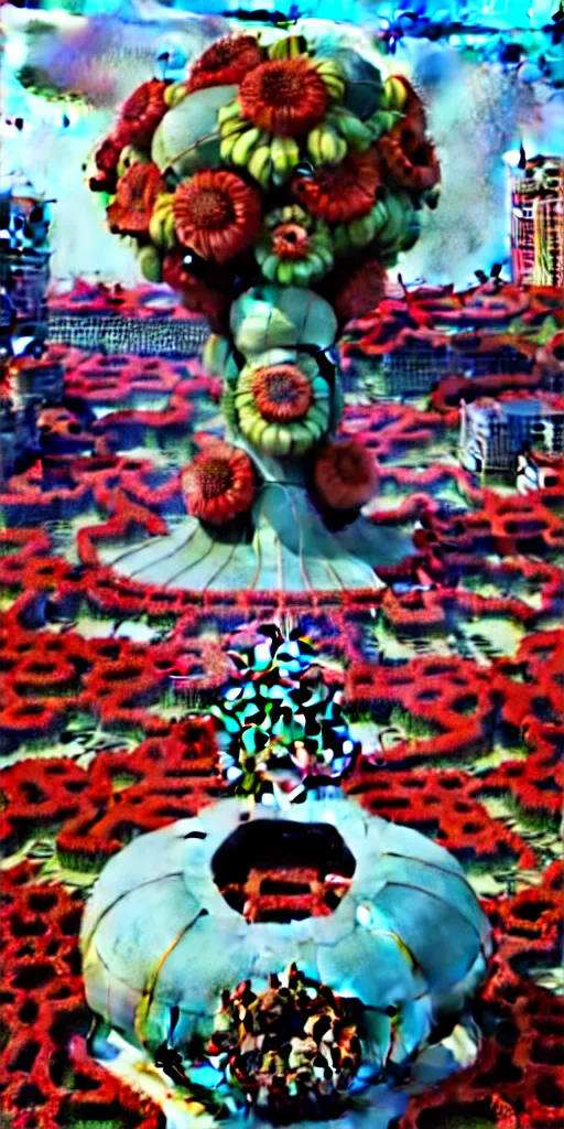 Image similar to colossal grotesque flower made from unfulfilled communist dreams in the middle of abandoned post soviet constructivist cityscape, Stalinist architecture, ultradetailed, Intricate by Hayao Miyazaki and Josan Gonzalez and Makoto Shinkai and Giuseppe Arcimboldo and Wes Anderson