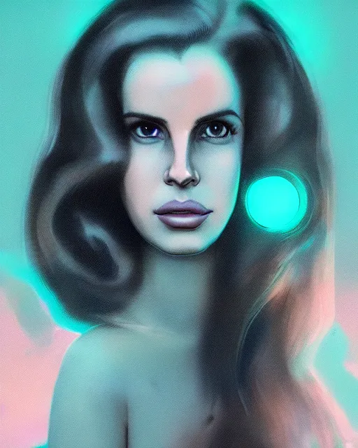 Prompt: portrait of lana del rey as a cyborg. intricate abstract. intricate artwork cyberpunk by tooth wu, wlop, beeple, dan mumford. octane render, trending on artstation, greg rutkowski ruan jia, cinematic lighting, hyper realism, high detail, octane render, 8 k, key art, blue and pink iridescent accents