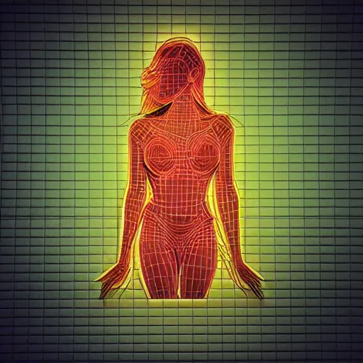 Image similar to 3 d neon art of a womens body, hyper detailed