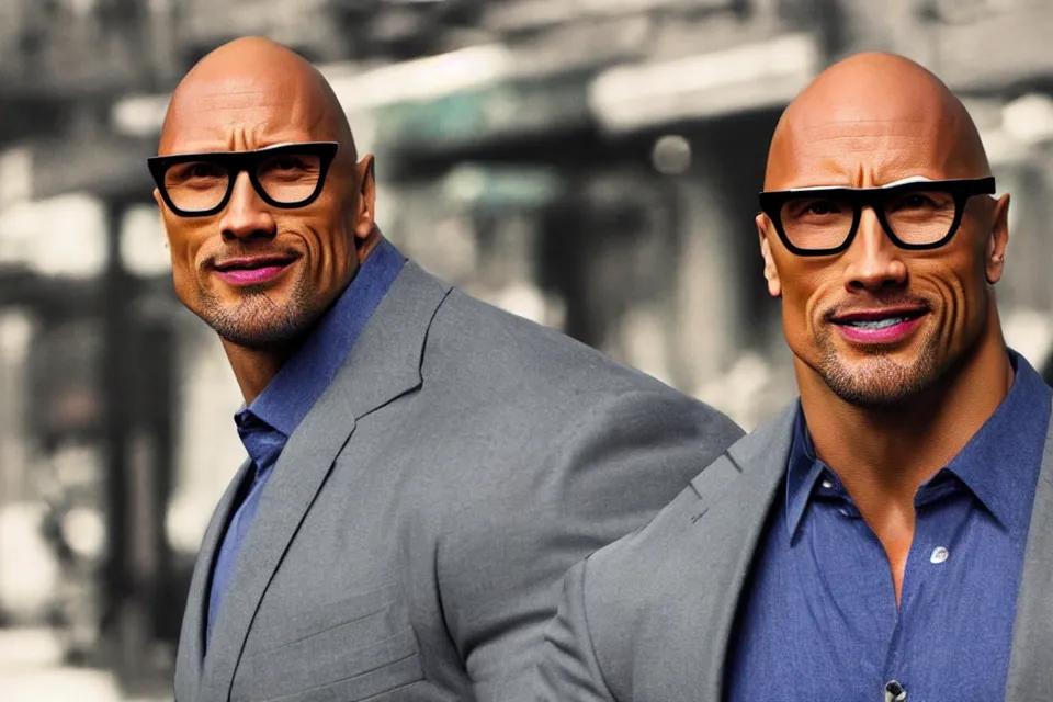 Prompt: Dwayne Johnson eyeglasses on the street in the night, bright lighting, high quality, ultra detailed , full body