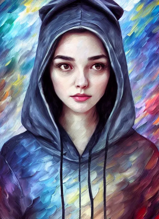 Image similar to alice wonderland, gray hoodie, jeans, tiara, half body shot, path traced, highly detailed, high quality, digital painting, alena aenami, leonid afremov, lilia alvarado, shinji aramaki, karol bak, alphonse mucha, tom bagshaw