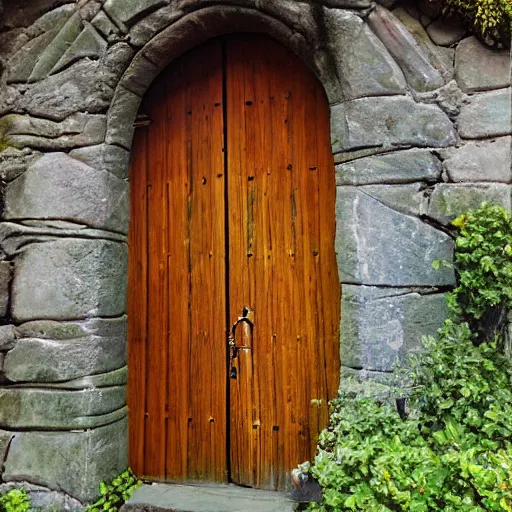 Image similar to Ornate Wooden Door at the entrance of the Elven Dwelling, impressionistic painting