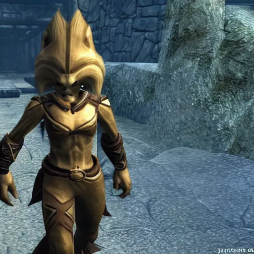 Image similar to A screenshot of the Sonic NPC in Skyrim