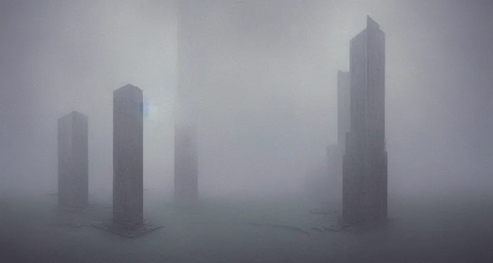 Prompt: A foggy dystopian high-rise landscape by zdzisław beksiński, rendered by Beeple, Makoto Shinkai, syd meade, simon stålenhag, environment concept, digital art, unreal engine, WLOP, trending on artstation, 4K UHD image, octane render,