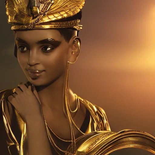 Image similar to a beautiful award winning photo of Cleopatra, golden hour, very detailed and sharp, 4k cinematic