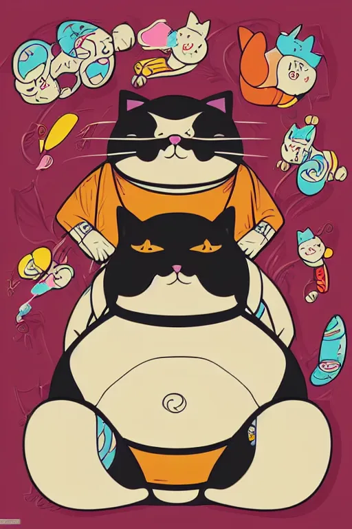 Image similar to Portrait of a cat as a sumo wrestler, sticker, colorful, illustration, highly detailed, simple, smooth and clean vector curves, no jagged lines, vector art, smooth