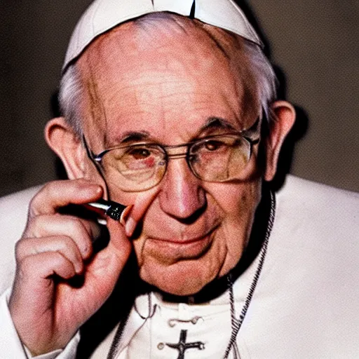 Image similar to a photo of Pope John Paul 2 smoking a blunt, photorealistic, high definition