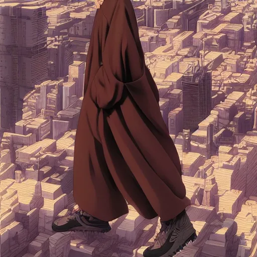 Prompt: franciscan monk wearing air max by Range Murata, Katsuhiro Otomo, Yoshitaka Amano, and Artgerm. anime illustration, 8K resolution