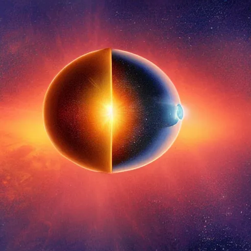 Image similar to the planet earth in space. the planet earth is inside a galactic sized egg. the egg cracks open and the earth slowly falls out. digital art, dramatic lighting, comedy, science fiction, concept art, epic fantasy, surreal. 2 0 0 1 space odyssey. cosmos