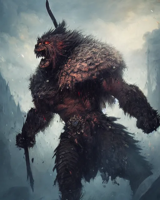 Prompt: oil painting of Angry Berserker, wearing fur armor, claws, sharp focus, attack pose, fantasy style, octane render, volumetric lighting, 8k high definition, by greg rutkowski, highly detailed, trending on art Station, magic the gathering artwork, burning Battlefield background, centered