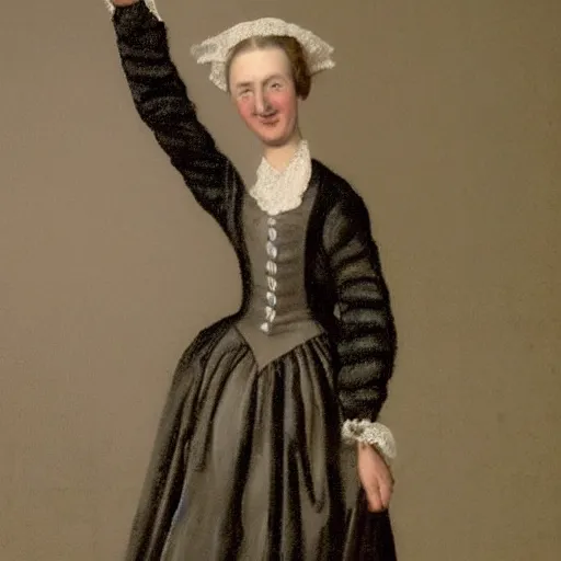 Prompt: a woman in 1 8 th century clothing waving her hands at you, ultrarealistic