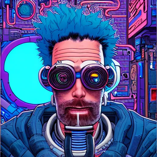 Image similar to portrait painting of a cyberpunk technician with crazy hair, sharp focus, award - winning, trending on artstation, masterpiece, highly detailed, intricate. art by josan gonzales and moebius and deathburger