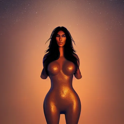 Image similar to Kim Kardashian at dystopian Coachella, by zdzislaw beksinski and Ridley Scott, detailed lighting, high quality, sharp focus, intricate, octane render, unreal engine 5, artstation, 4k, 25mm film grain