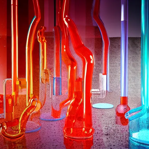 Image similar to transparent long continuous lava lamp shaped like plumbing pipes with gelatinous liquids flowing inside, playful, happy hardcore, 8 k, render by pixar