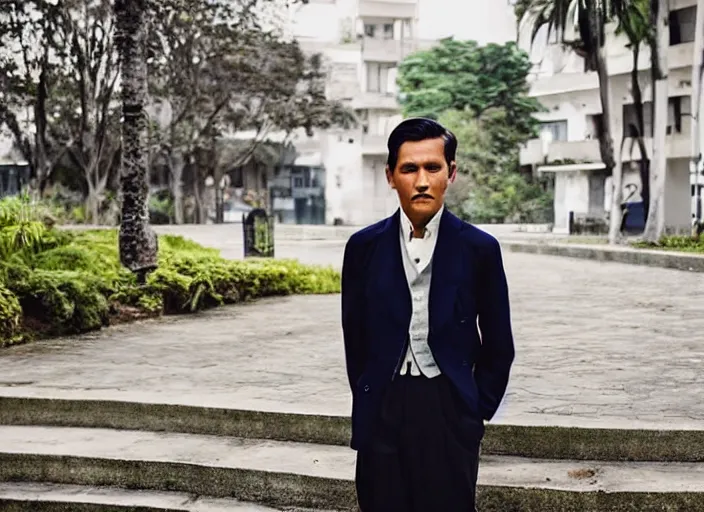 Image similar to outdoor medium portrait of jose rizal!! as a very very very very extremely handsome!!! good looking young man in 2 0 2 2 wearing stylish modern clothes, photo taken in 2 0 2 2, 3 5 mm f 1. 4 digital photo, matte colors