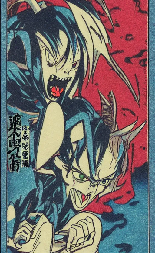 Image similar to by akio watanabe, manga art, demon claw, yokai, trading card front