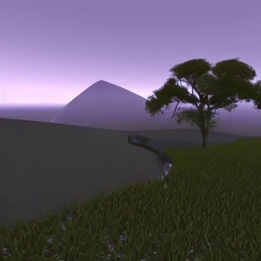 Image similar to a beautiful landscape, raytraced