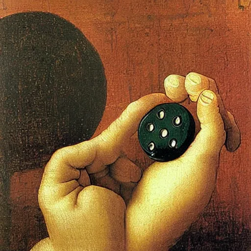 Image similar to an oil painting of a joystick by leonardo da vinci