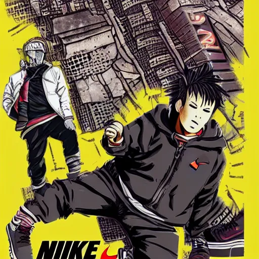 Image similar to nike campaign in the style of dorohedoro