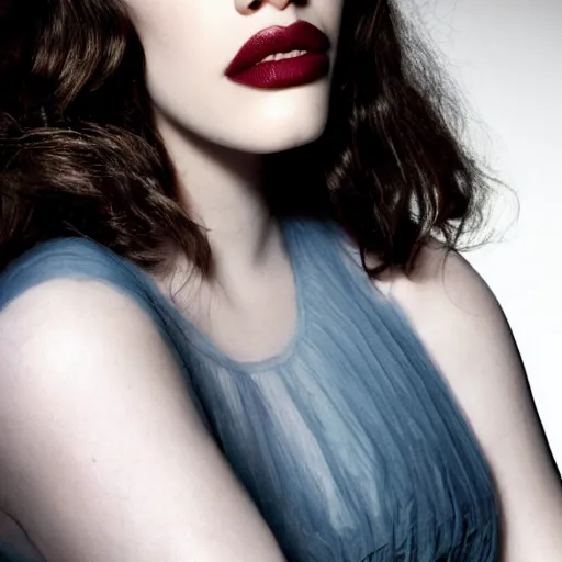 Image similar to close up of Kat Dennings face, large valentino dress in parisian luxury studio , official valentino editorial, highly detailed