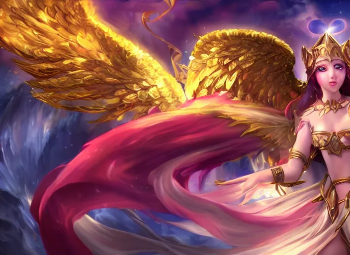 Image similar to champion splashart of the angel of love