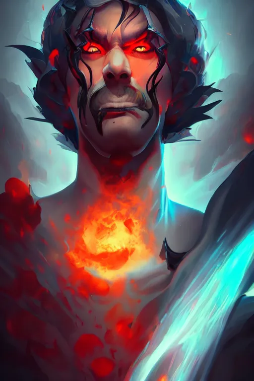 Image similar to the god hades, hellish setting, portrait, sharp focus, digital art, cgsociety, concept art, post processed, dynamic lighting, artstation, by emylie boivin, rossdraws and jazza