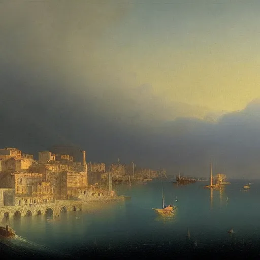 Image similar to A detailed matte painting of Genoa in the 15th century, trending on artstation by Ivan Aivazovsky