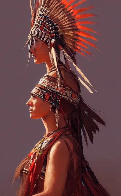 Image similar to gorgeous redskin woman wearing headdress, intricate, elegant, highly detailed, artstation, concept art, smooth, sharp focus, illustration, art by stefan kostic and greg rutkowski