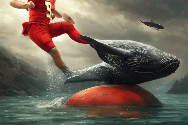 Image similar to a whale who loves patrick mahomes and the nfl by greg rutkowski, rossdraws, gil elvgren, enoch bolles, anime, very coherent