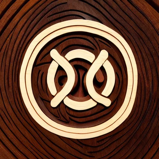 Image similar to intricate ting yang symbol carved from wood, photograph, studio lighting