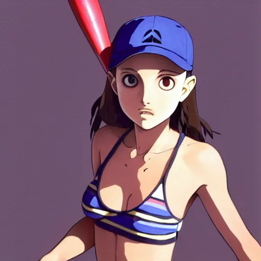 Image similar to beautiful boyish natalie portman gravure model in majora's mask, wearing wooden mask and baseball cap and leotard, street wear with subtle mayan patterns, aztec bathing suit, gapmoe yandere grimdark, trending on pixiv fanbox, painted by greg rutkowski makoto shinkai takashi takeuchi studio ghibli, akihiko yoshida