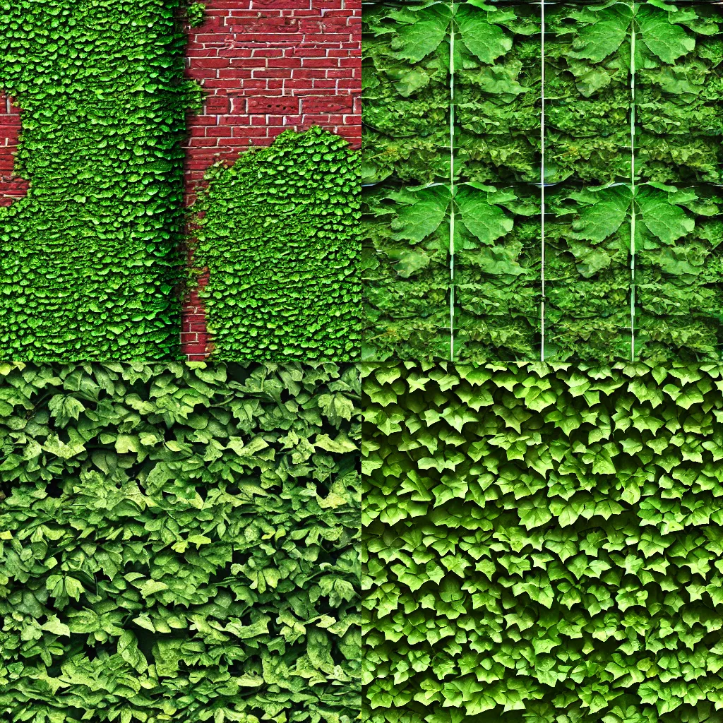 Prompt: normal map and diffuse map of an ivy covered wall - seamless