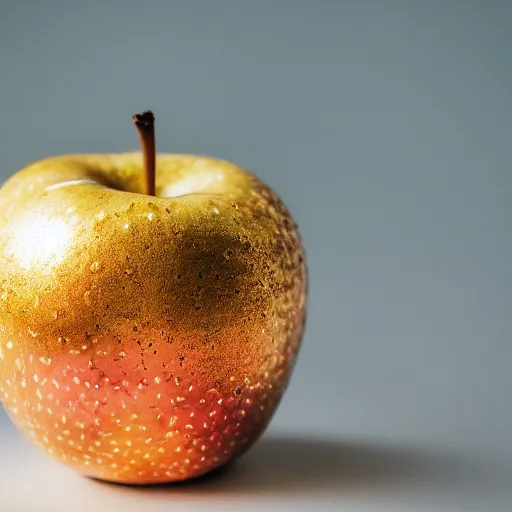 Prompt: high quality presentation photo of a golden apple, photography 4k, f1.8 anamorphic, bokeh, 4k, Canon, Nikon