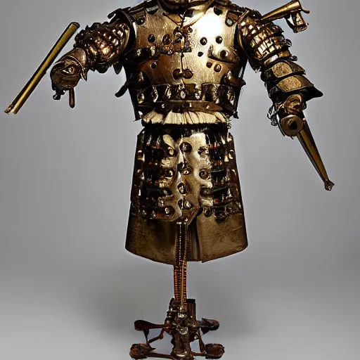 Prompt: baroque medieval armor, clockwork automaton inside
