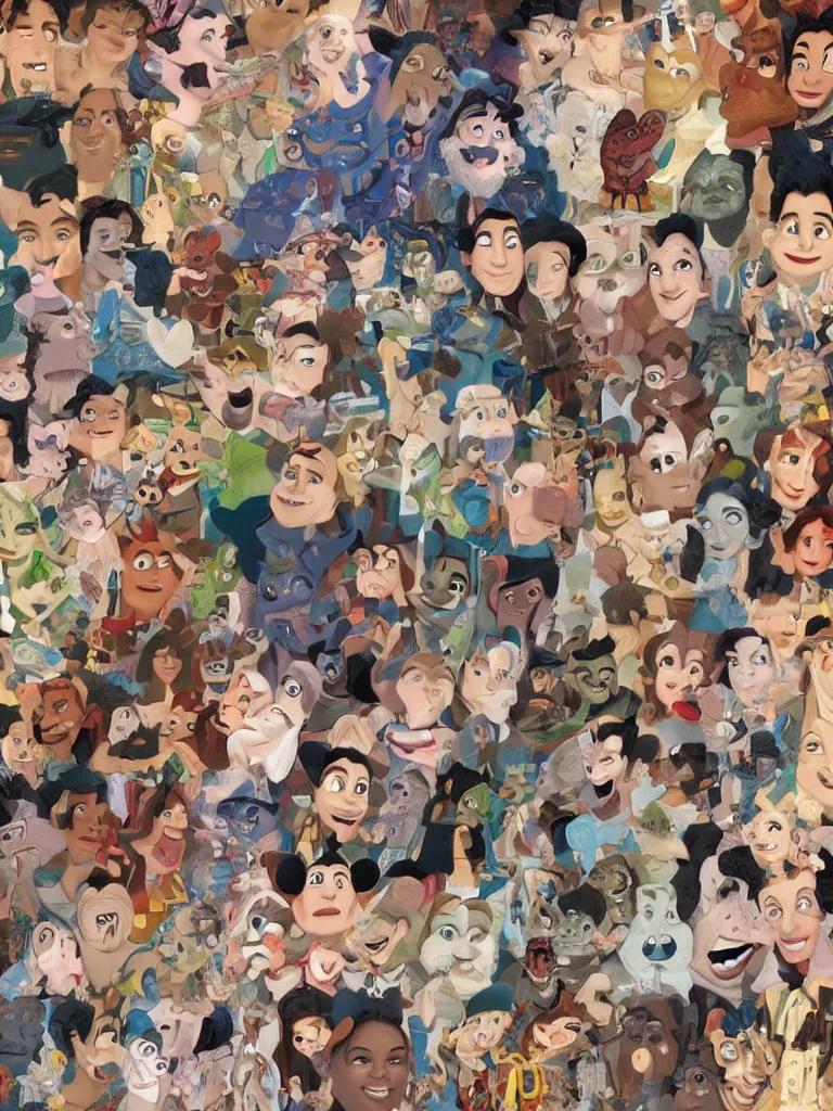 Image similar to thousand faces packed together by disney concept artists, blunt borders, rule of thirds