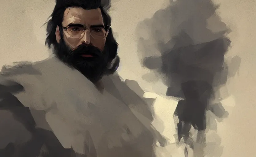 Prompt: a painting of the all father trending on artstation in the style of greg rutkowski, beautiful, male, sensual, wise, natural skin, black beard, leader