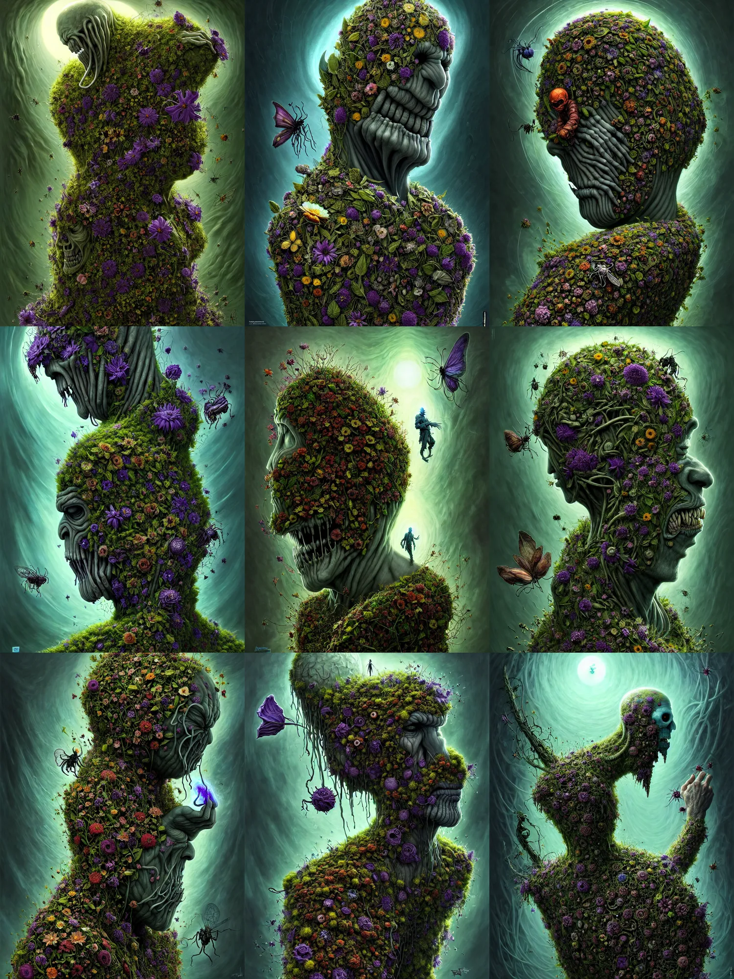 Image similar to the platonic ideal of flowers, salvia divinorum, insects and empathy cletus kasady ultimate carnage thanos dementor wild hunt doctor manhattan chtulu nazgul mandelbulb davinci, d & d, fantasy, ego death, detailed, intricate, hyperrealism, intense, scary, decay, art by artgerm gediminas pranckevicius