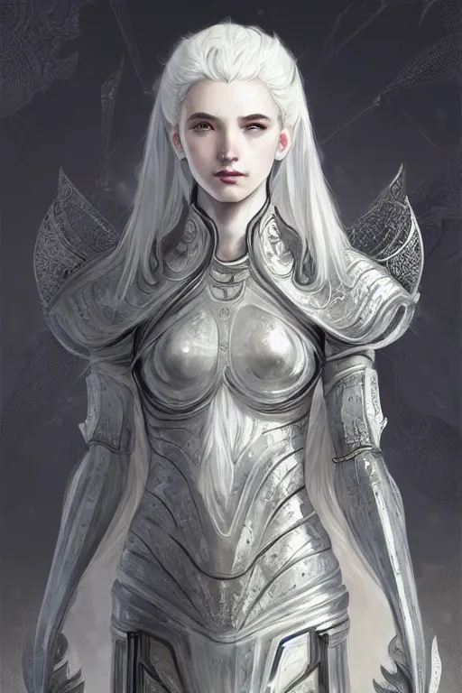 Prompt: portrait white hair knights of zodiac girl, matt white ice color armor, in ruined agora of athens, ssci - fi and fantasy, intricate and very very beautiful and elegant, highly detailed, digital painting, artstation, concept art, frostbite engine, smooth and sharp focus, illustration, art by tian zi and wlop and alphonse mucha